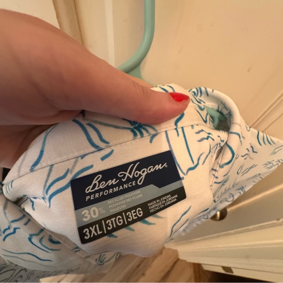 Ben Hogan Blue and White Palm Print Men's Performance Polo Shirt 3XL - Picture 3 of 3